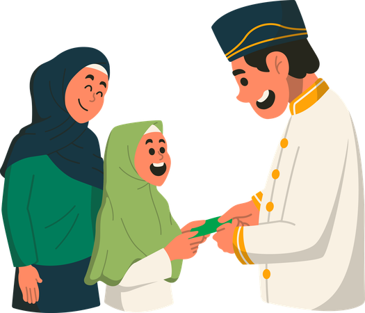 Tradition of giving THR Money Envelopes during Eid al-Fitr  Illustration