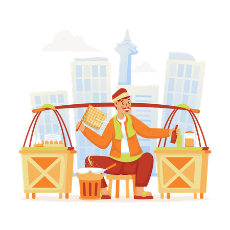 Traditional betawi food kerak telor  Illustration