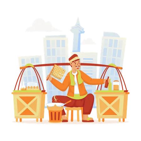 Traditional betawi food kerak telor  Illustration