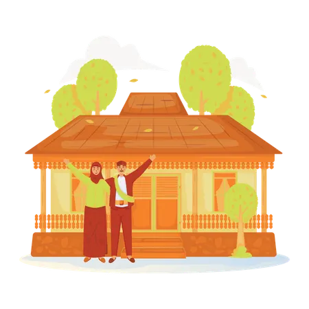Traditional Betawi kebaya house  Illustration