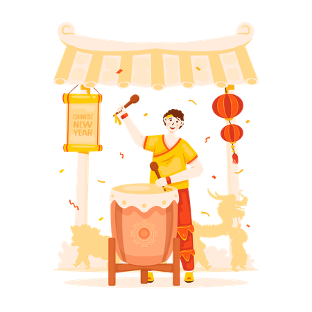 Traditional Chinese drum parade  Illustration