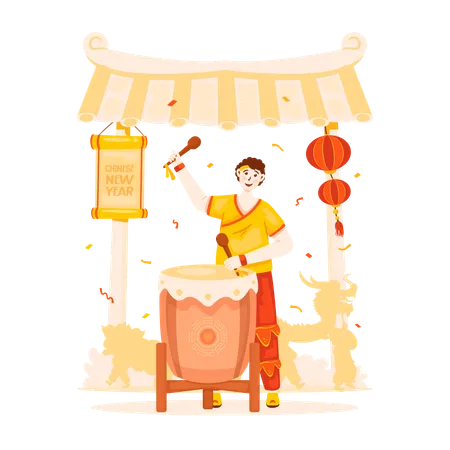 Traditional Chinese drum parade  Illustration