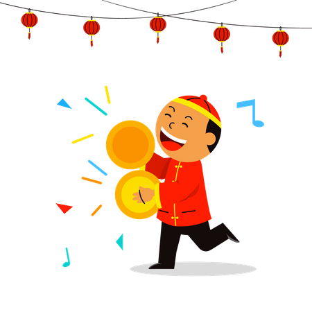 Traditional chinese musicians playing instrument for dragon dance performance  Illustration