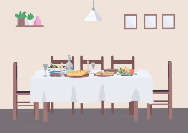 Traditional dinner at home  Illustration