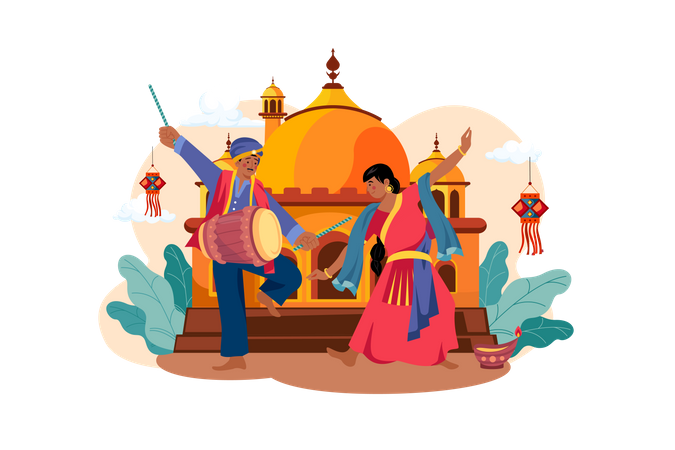 Traditional Diwali festival celebration  イラスト