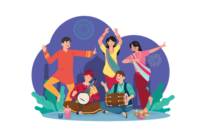 Traditional Diwali festival celebration  イラスト