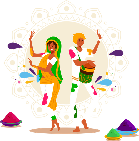 Traditional Holi Dance Illustration