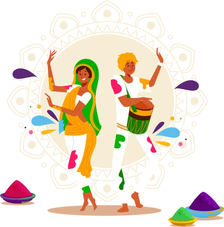 Traditional Holi Dance Illustration
