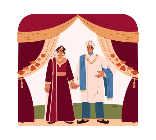 Traditional Indian wedding couple  Illustration