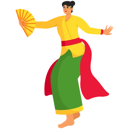 Traditional Jaipong Fan Dance  Illustration