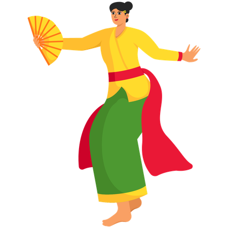 Traditional Jaipong Fan Dance  Illustration