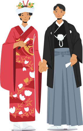 Traditional Japanese Marriage Ceremony Illustration