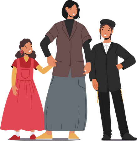 Traditional Jewish Family Illustration