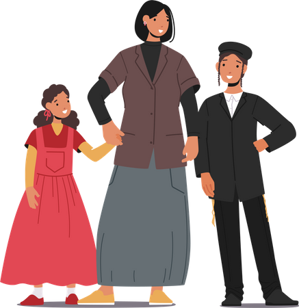 Traditional Jewish Family  Illustration