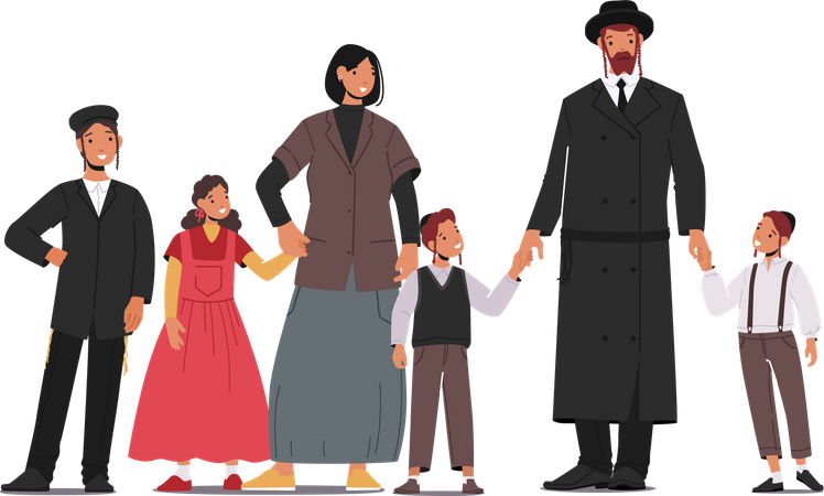 Traditional Jewish Family standing together Illustration