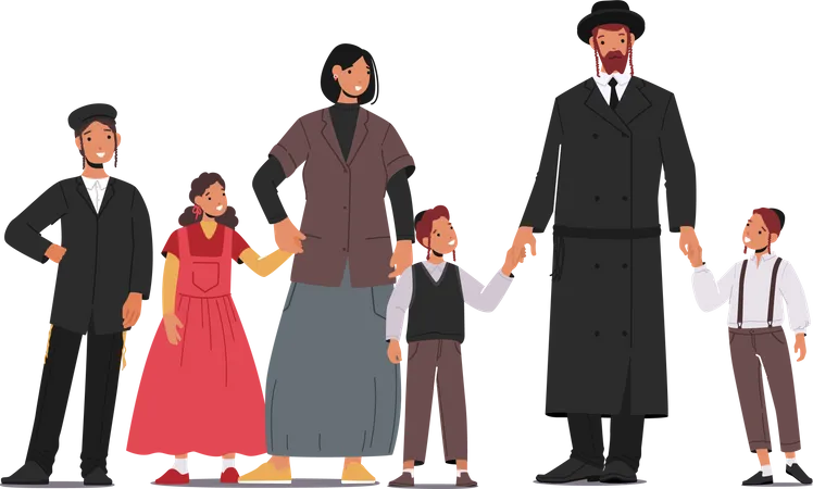 Traditional Jewish Family standing together Illustration