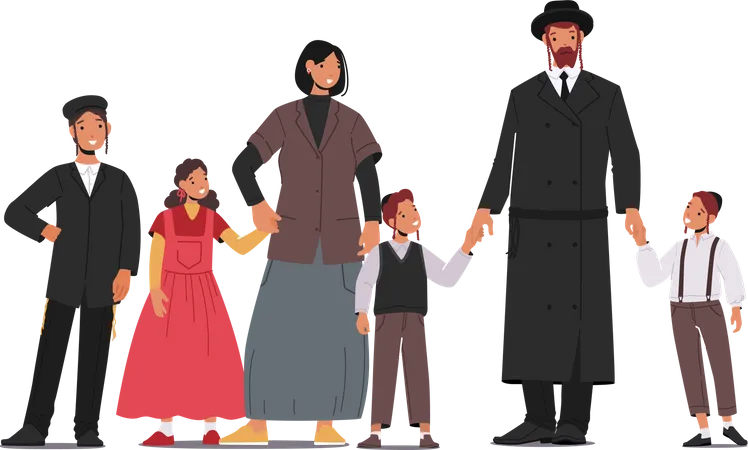 Traditional Jewish Family standing together  Illustration