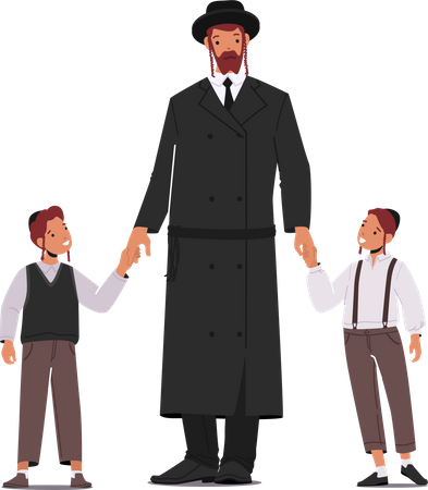 Traditional Jewish Father with Sons  Illustration