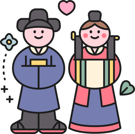 伝統的な韓国のカップル  イラスト