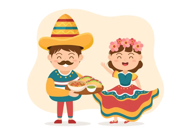 Traditional mexican couple with staple mexican food  Illustration