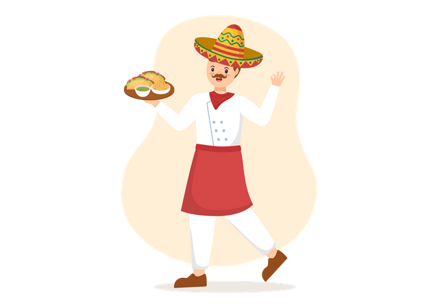 Traditioneller mexikanischer Koch mit Tacos  Illustration