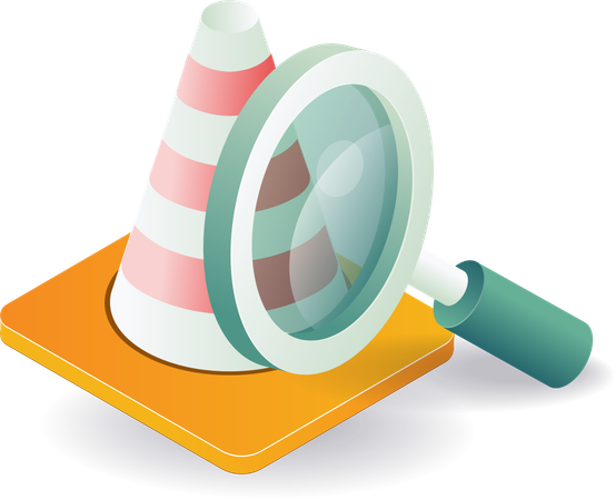 Traffic cone with magnifying glass symbol  Illustration