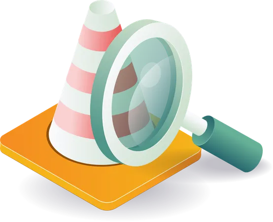 Traffic cone with magnifying glass symbol  Illustration