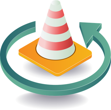 Traffic cone with rotating arrow symbol  Illustration