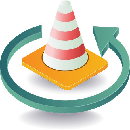 Traffic cone with rotating arrow symbol  Illustration