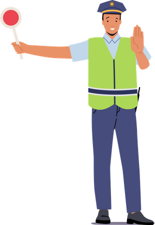 Traffic controller holding stop sign  Illustration