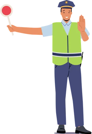 Traffic controller holding stop sign  Illustration