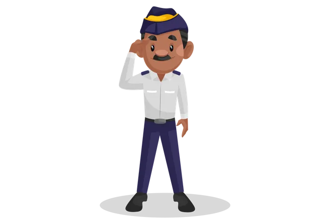 Traffic cop standing in salute pose  Illustration