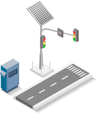 Traffic light powered by solar panel Illustration