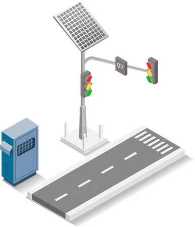 Traffic light powered by solar panel  Illustration