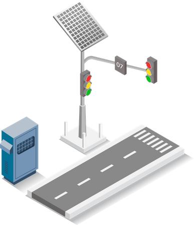 Traffic light powered by solar panel  Illustration