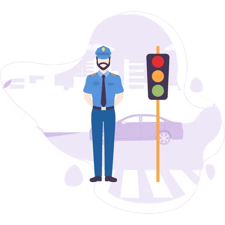 Traffic Officer Stand To Deal With Traffic Illustration