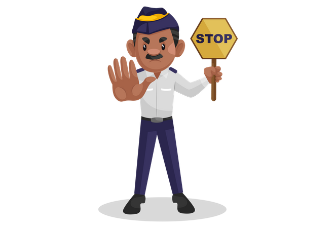 Traffic officer showing stop sign  Illustration
