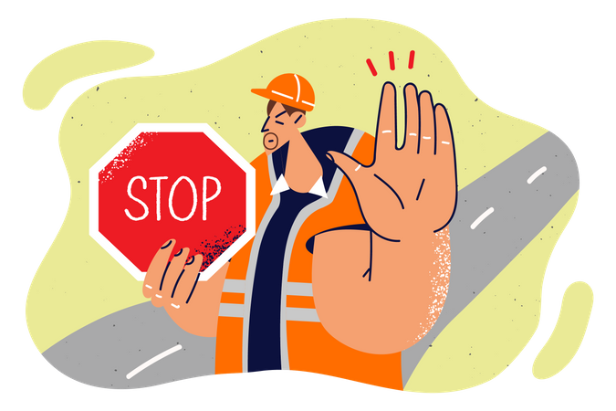 Traffic officer showing stop sign  Illustration