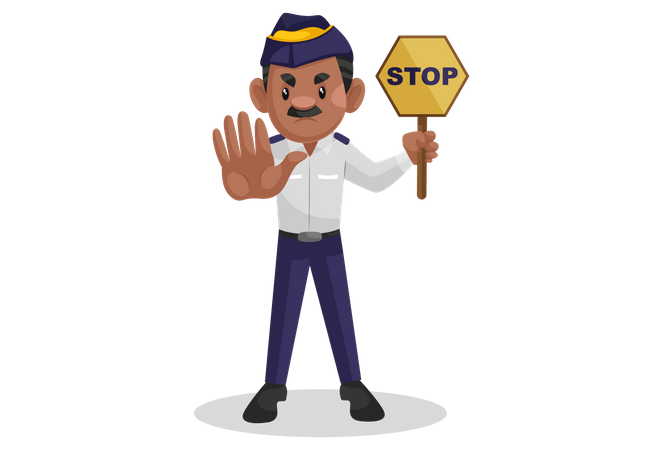 Traffic officer showing stop sign Illustration