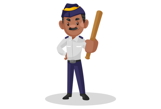 Traffic police constable holding wooden pipe in hand  Illustration