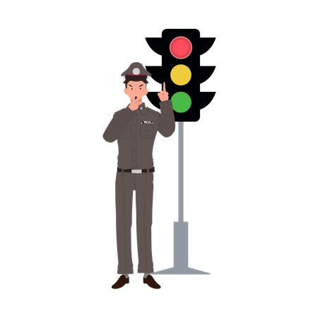 Traffic police is blowing whistle  Illustration