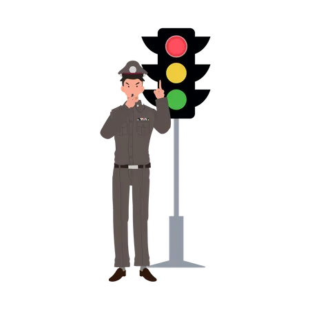 Traffic police is blowing whistle  Illustration