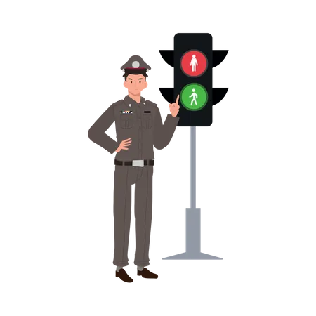 Traffic police is giving green signal to vehicles  Illustration