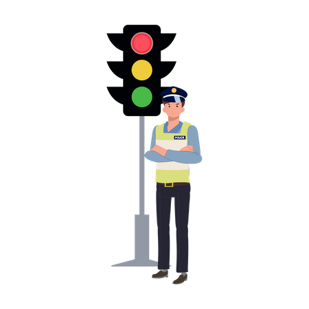 Traffic police near traffic light  Illustration
