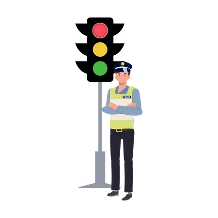 Traffic police near traffic light  Illustration