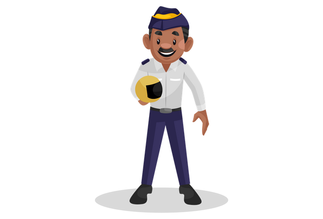 Traffic police officer holding helmet in hand  Illustration