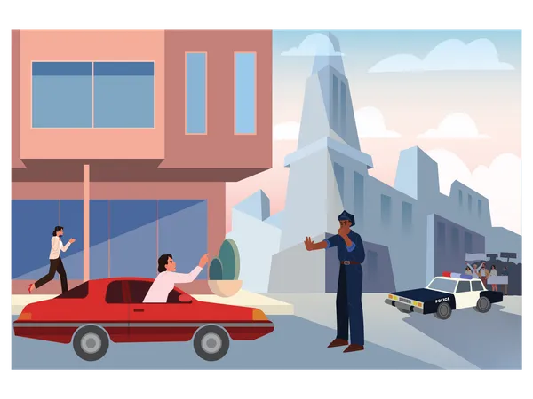 Traffic police stopping car  Illustration