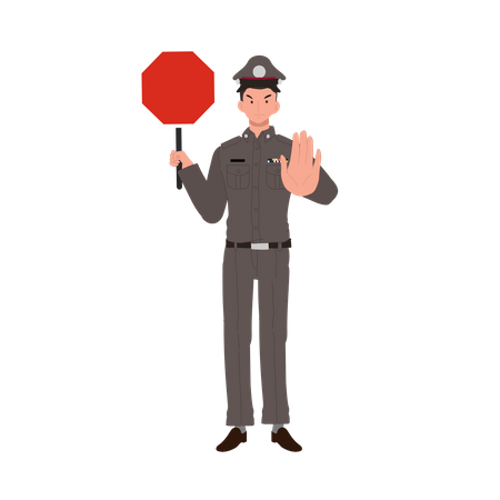 Traffic police stops traffic with red board  Illustration