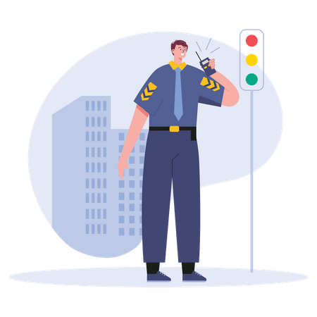 Traffic police talking on walkie talkie  Illustration