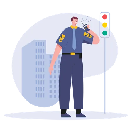 Traffic police talking on walkie talkie  Illustration